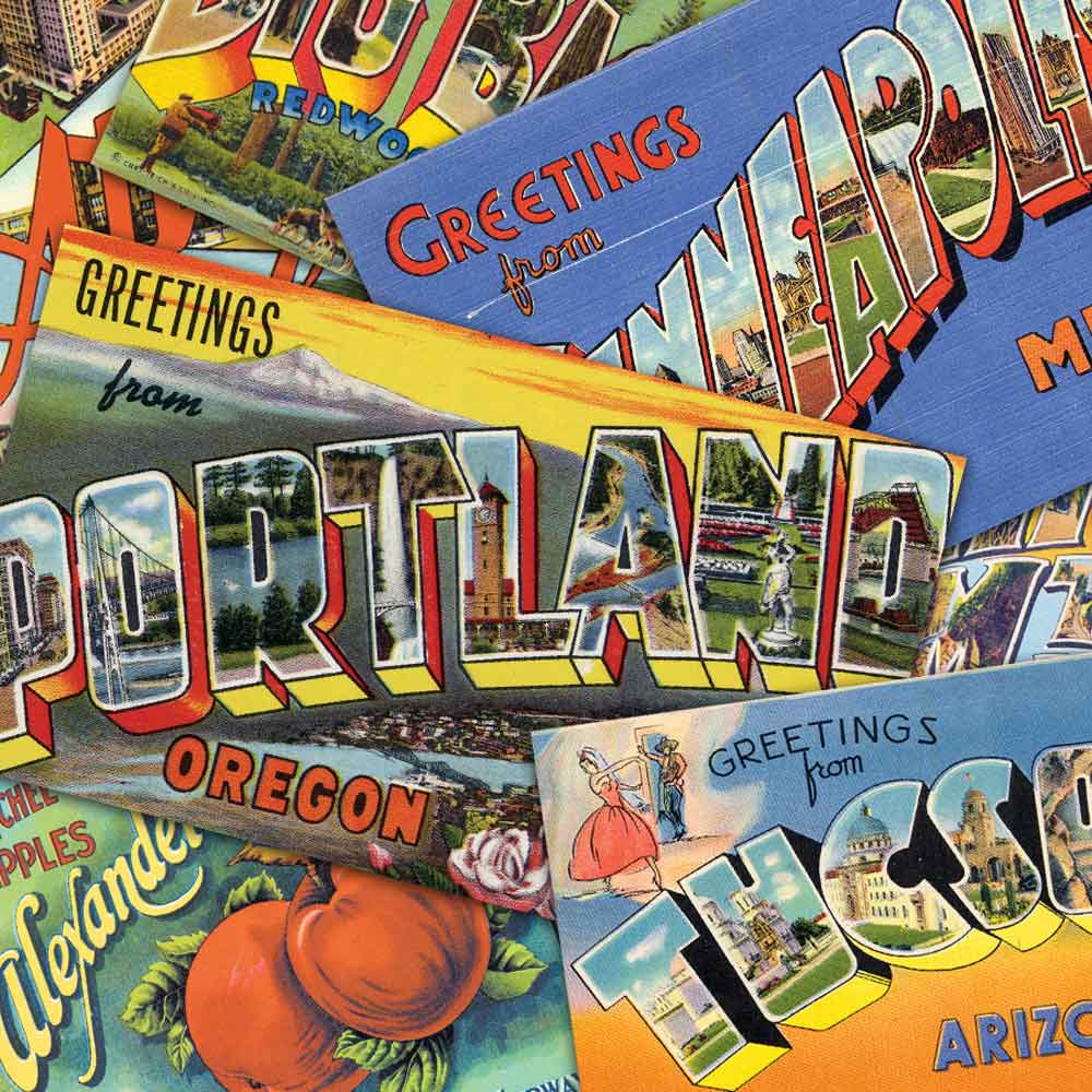 Road Trip USA post card collage