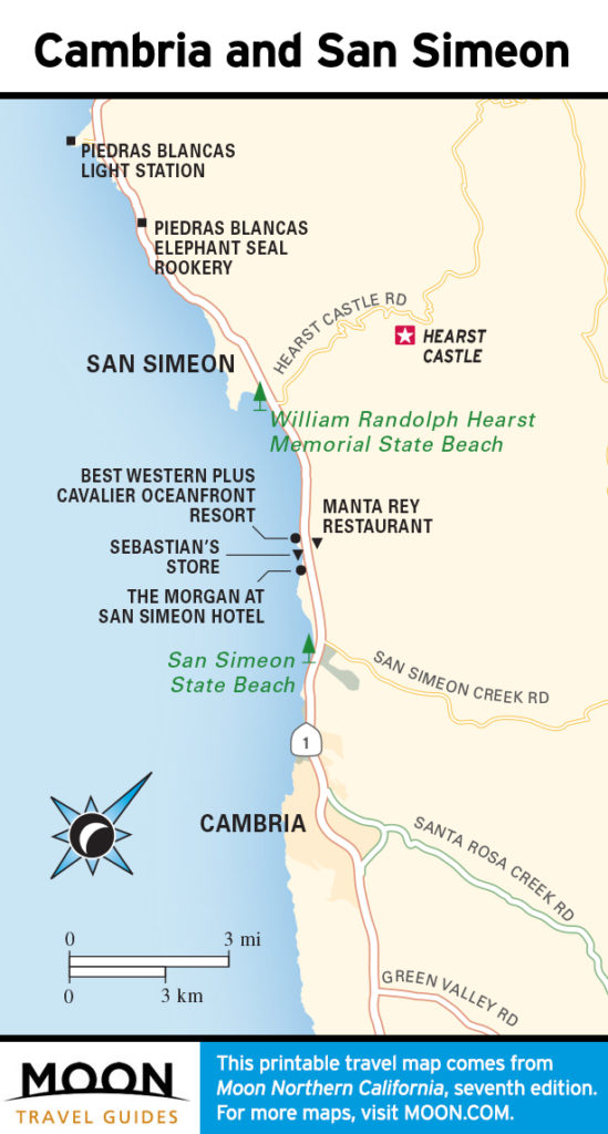 Travel map of Cambria and San Simeon