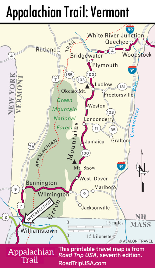 Map of Appalachian Trail through Vermont.