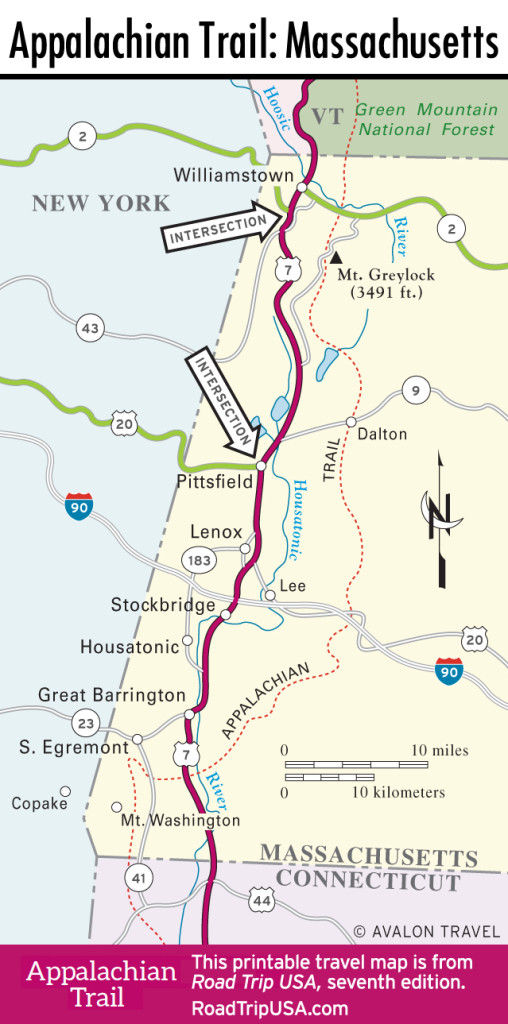 Map of Appalachian Trail through Massachusetts.