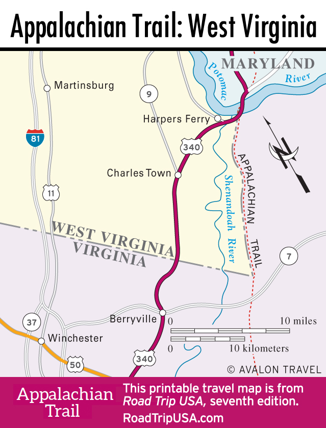 Map of Appalachian Trail through West Virginia.