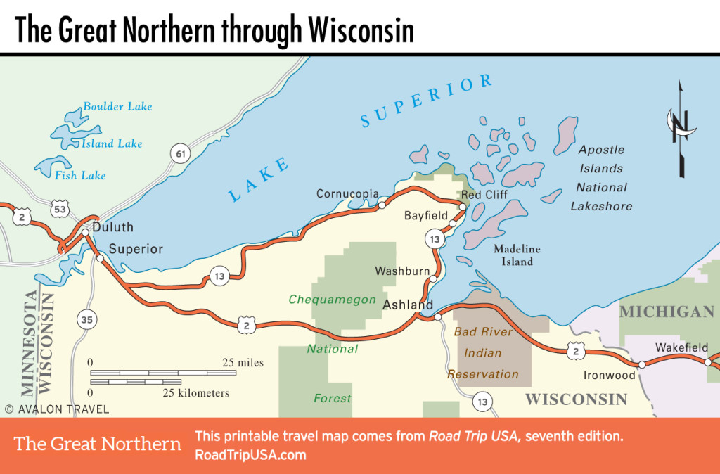 Map of the Great Northern through Wisconsin.