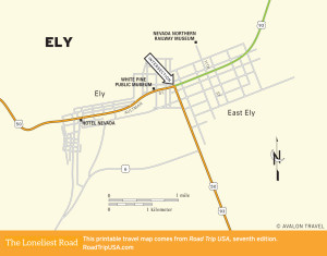 Map of the Loneliest Road through Ely.