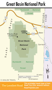 Map of the Loneliest Road through Great Basin National Park.