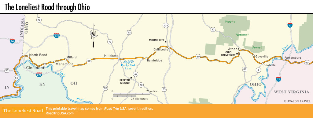 Map of the Loneliest Road through Ohio.