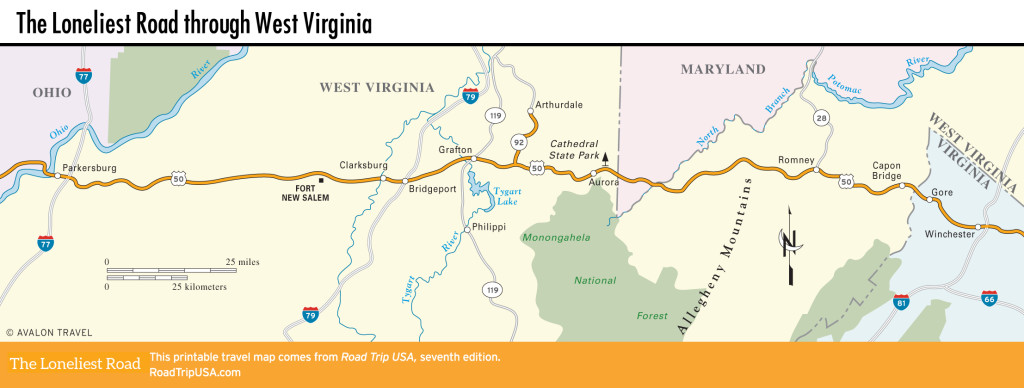Map of the Loneliest Road through West Virginia.