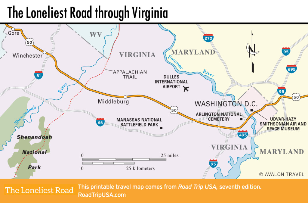 Map of the Loneliest Road through Virginia.