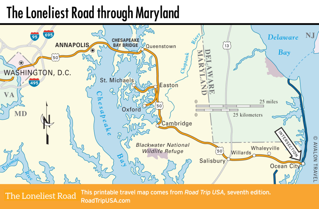 Map of the Loneliest Road through Maryland.