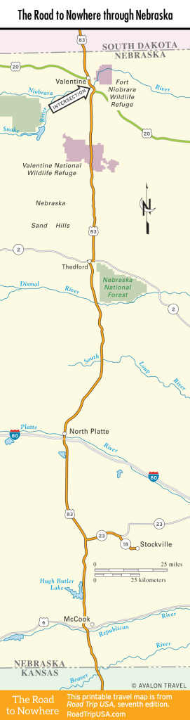 Map of the Road to Nowhere through Nebraska.