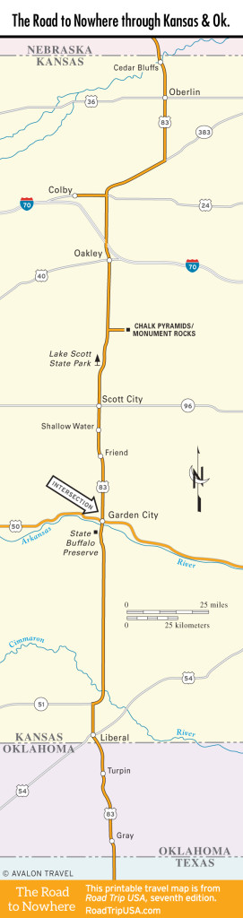 Map of the Road to Nowhere through Kansas and Oklahoma.