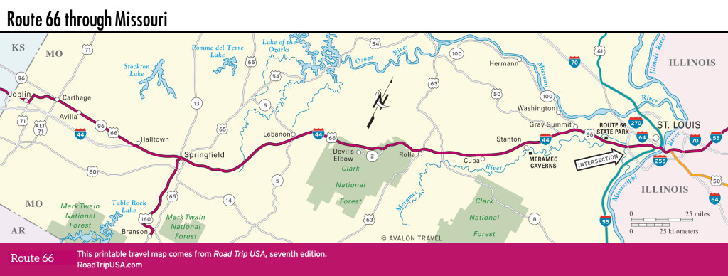 Map of Route 66 through Missouri.