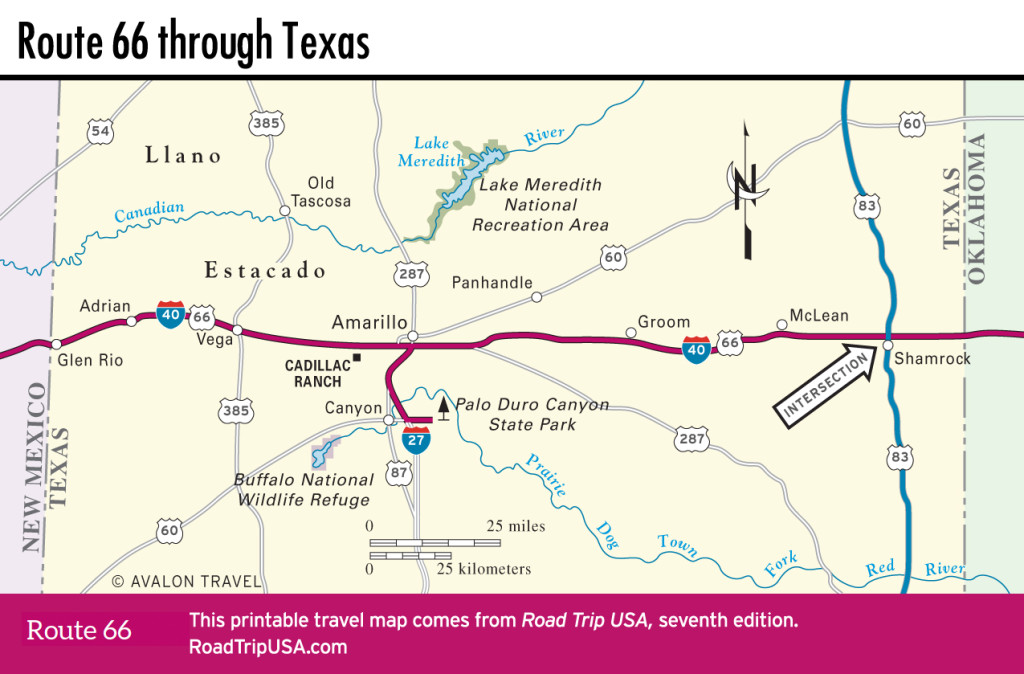 Map of Route 66 through Texas.