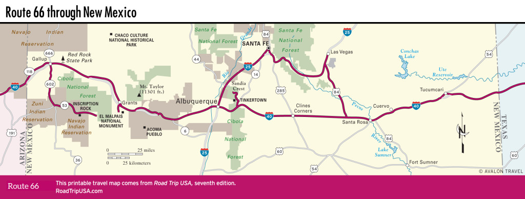 Map of Route 66 through New Mexico.