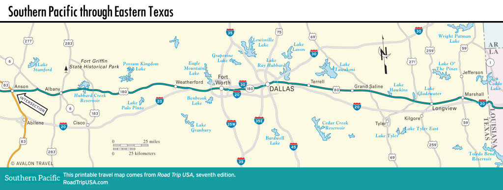 Map of Southern Pacific through Eastern Texas.