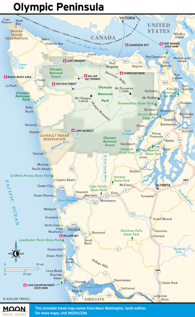 Travel map of the Olympic Peninsula and the Coast