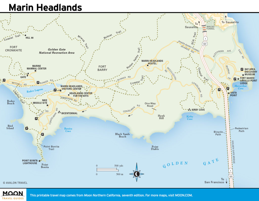 Travel map of Marin Headlands