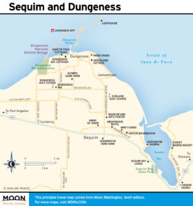 Travel map of Sequim and Dungeness Valley.