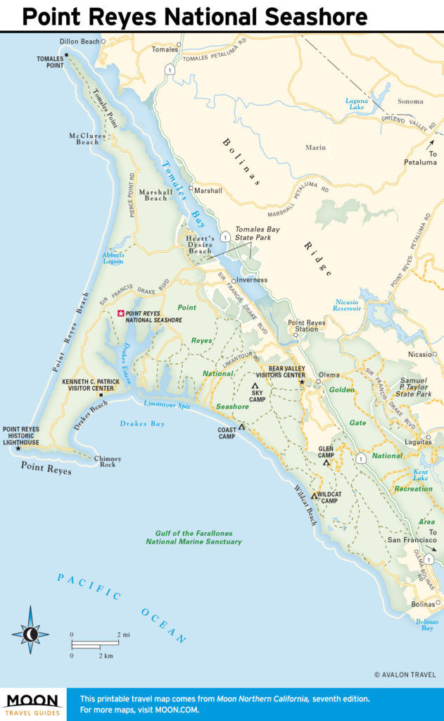 Travel map of Point Reyes National Seashore