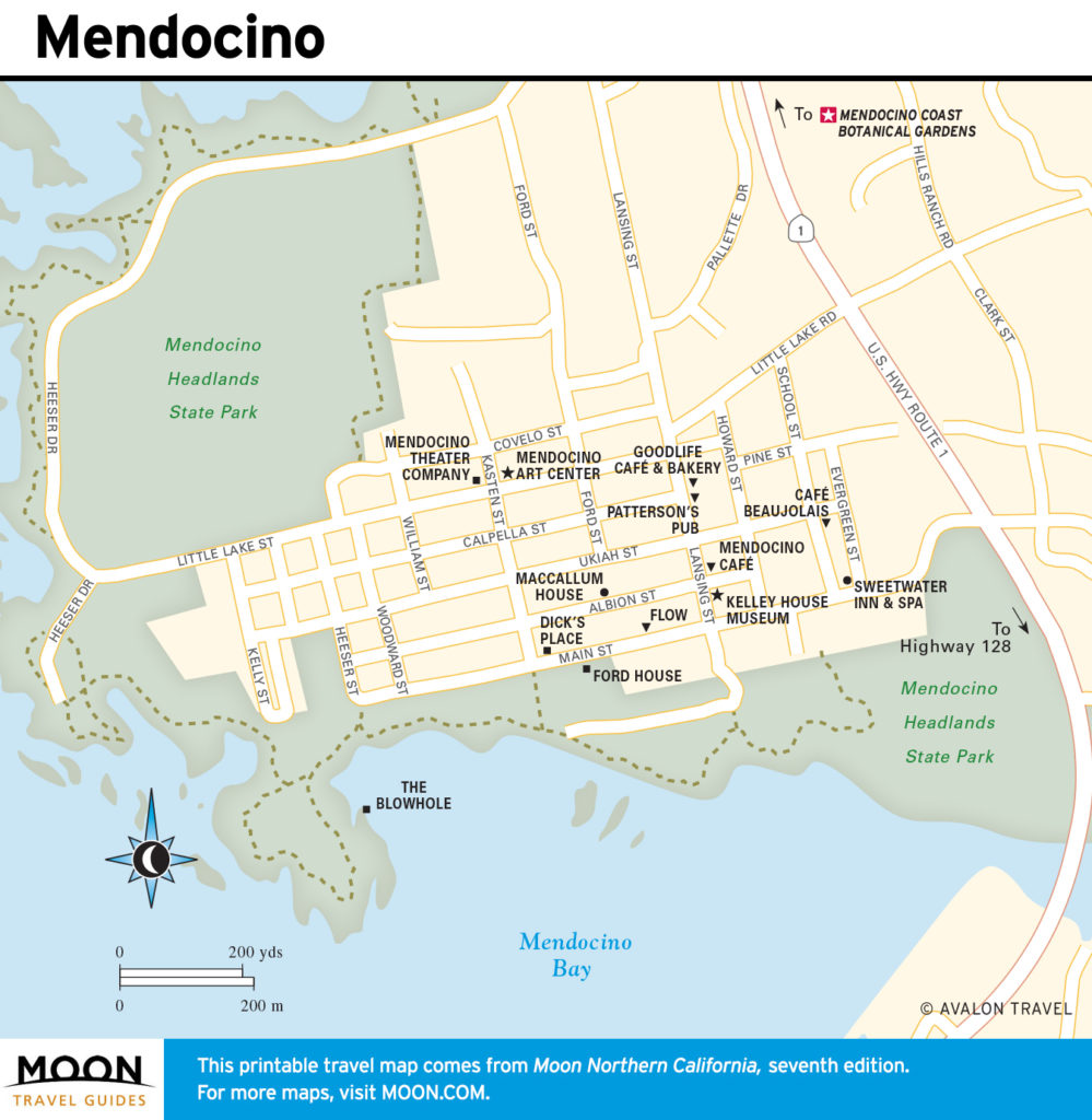Travel map of Mendocino, CA
