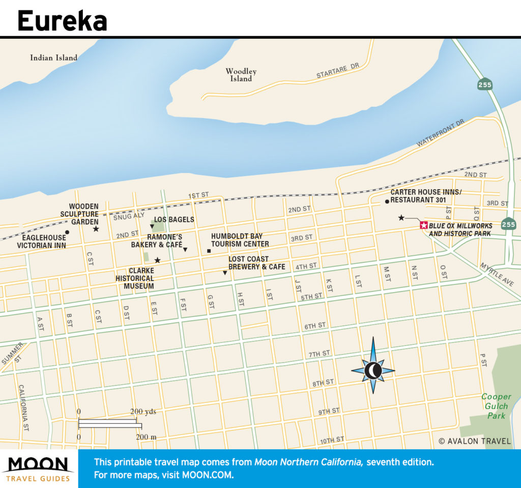Travel map of Eureka, CA