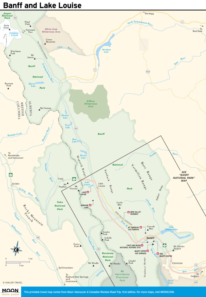 Travel map of Banff and Lake Louise