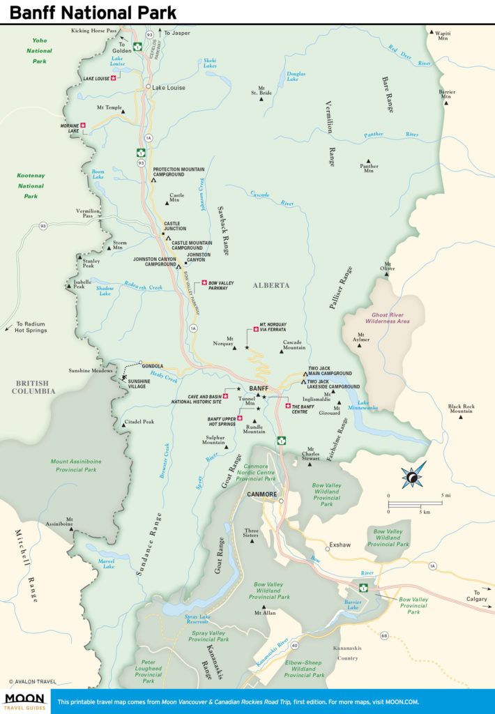 Travel map of Banff National Park