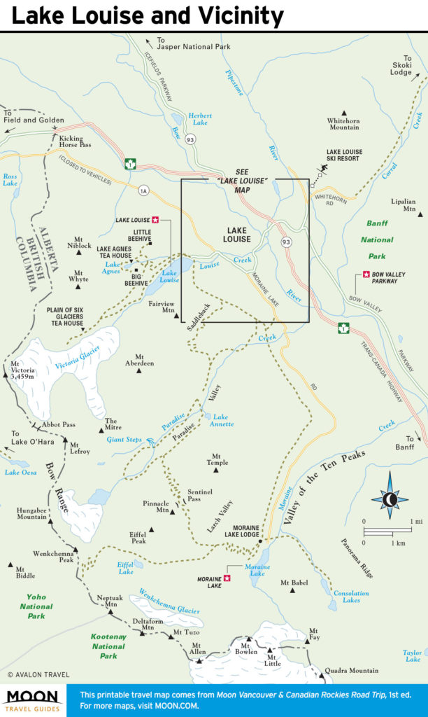 Travel map of Lake Louise and Vicinity