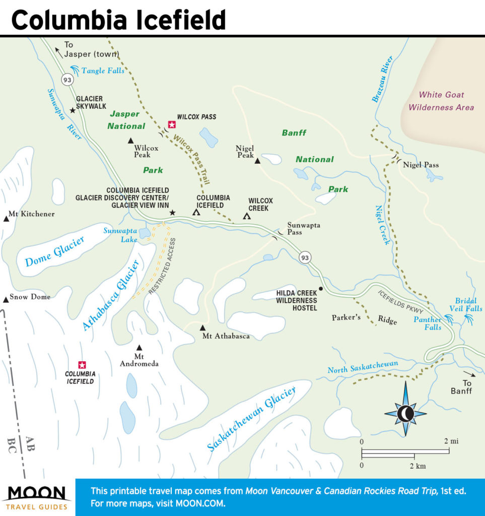 Travel map of the Columbia Icefield