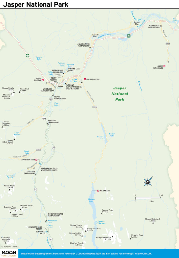 Travel map of Jasper National Park