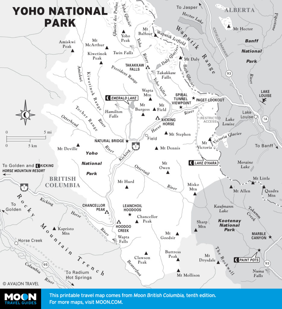 Travel map of Yoho National Park, BC