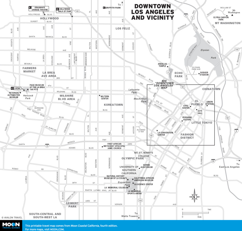 Travel map of Downtown Los Angeles and Vicinity