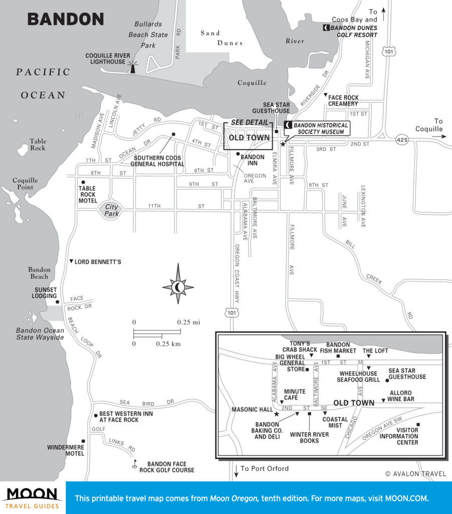 Travel map of Bandon, OR