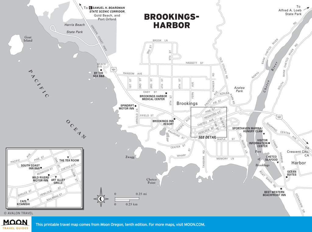 Travel map of Brookings-Harbor, OR