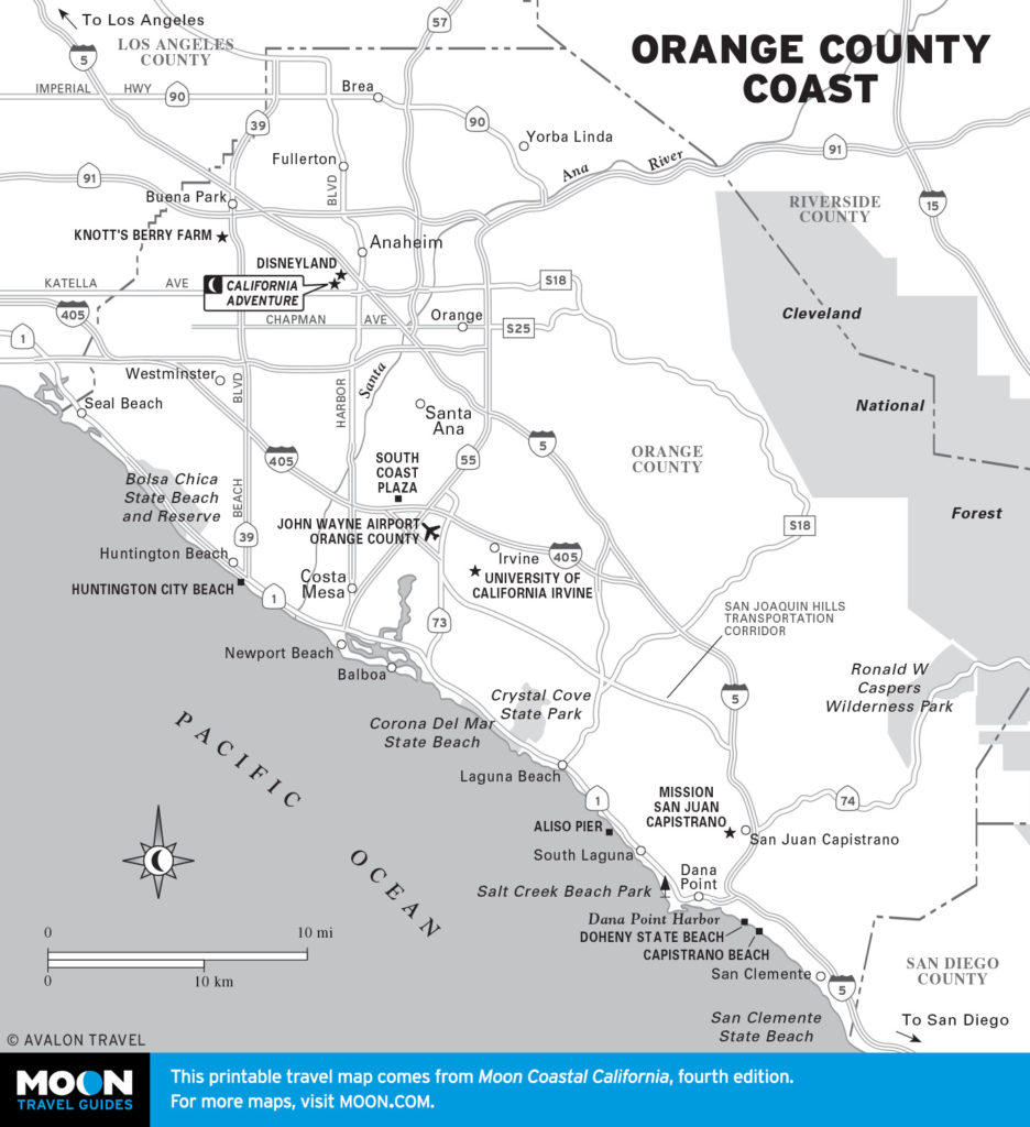 Travel map of Orange County Coast