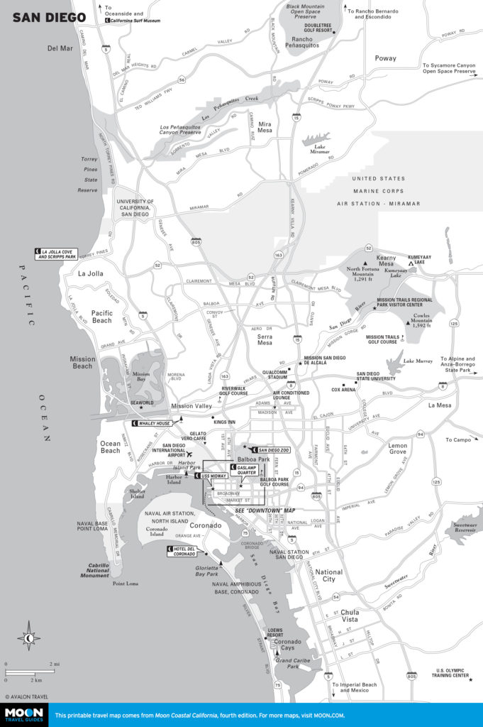 Travel map of San Diego