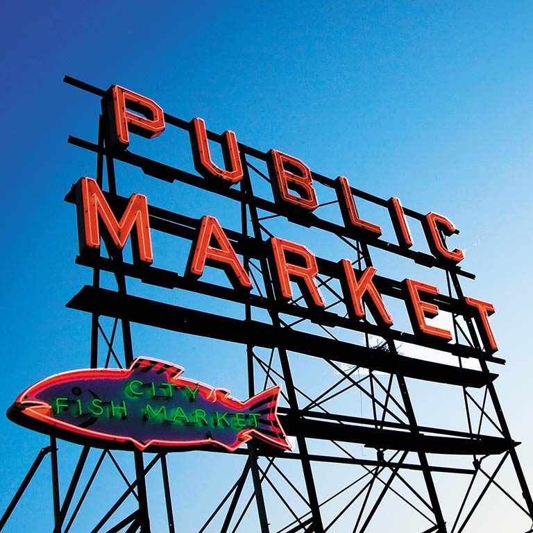 The famous sign at Pikes Place market
