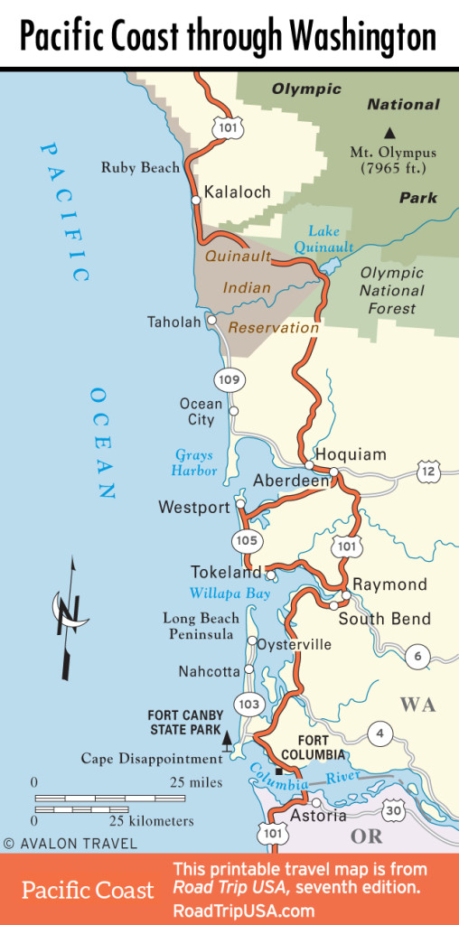 Map of Pacific Coast through Southern Washington Coast.