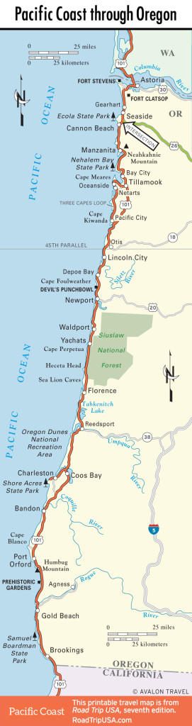 Map of Pacific Coast through Oregon.