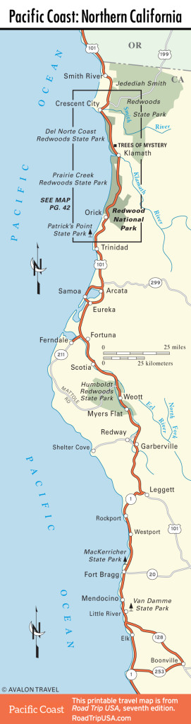 Map of Pacific Coast through Northern California.