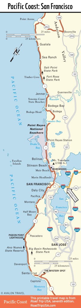 Map of Pacific Coast through San Francisco.