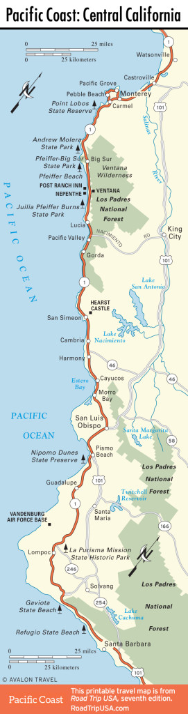 Map of Pacific Coast through California's Central Coast.