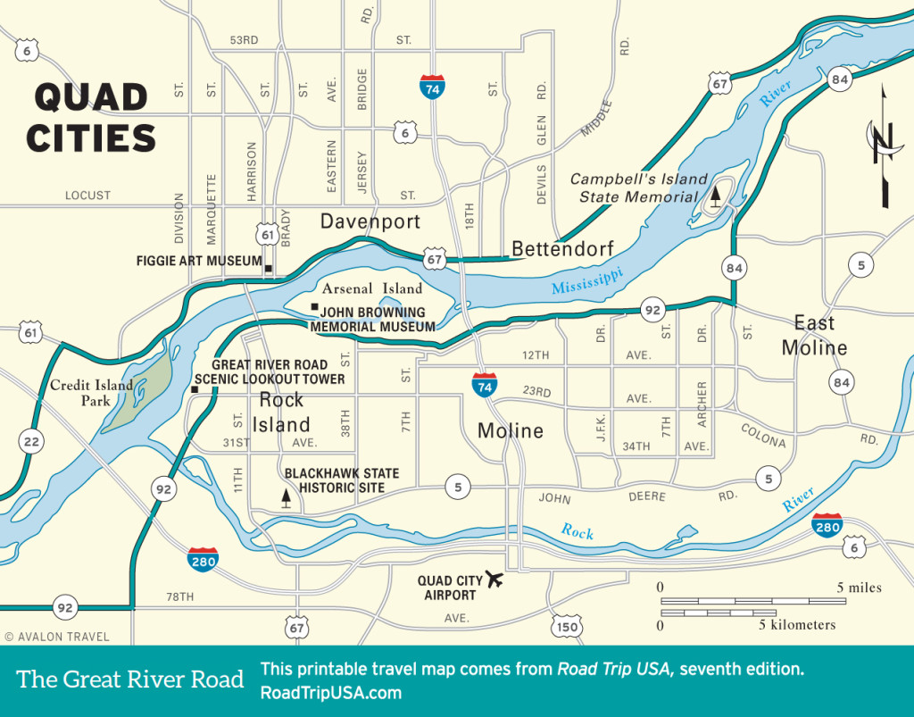 Map of the Great River Road through the Quad Cities.