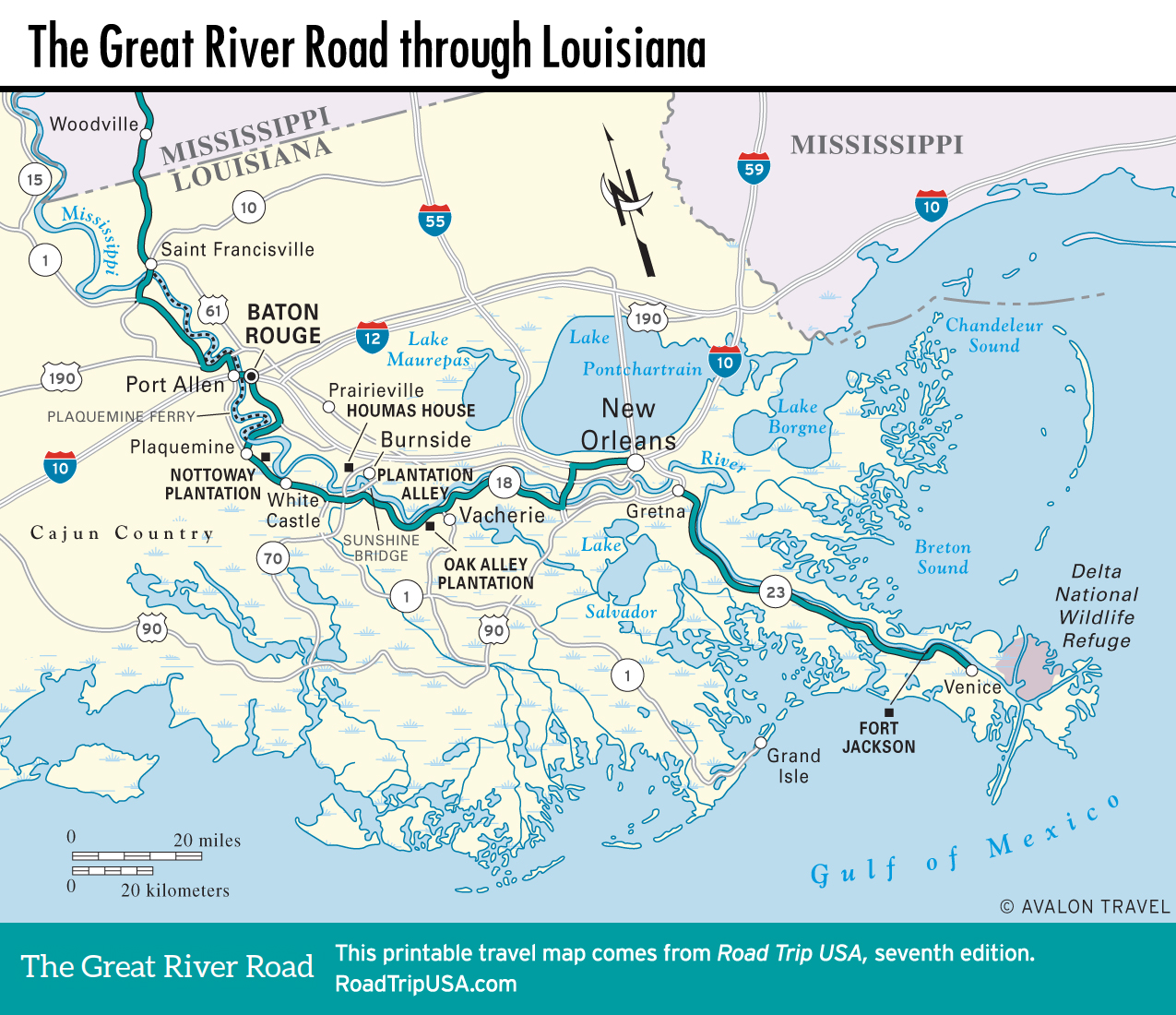 road map of louisiana and mississippi