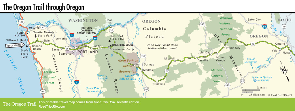 Map of the Oregon Trail through Oregon.