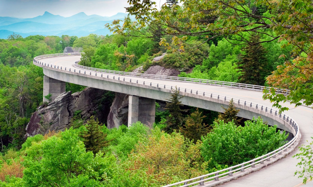 Linn Cove Viaduct curving around the edge of Grandfather Mountain.