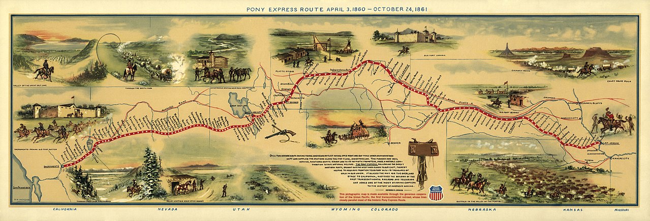 Map of the Pony Express Route illustrated by William Henry Jackson