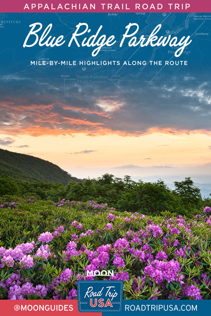 pinterest graphic depicting Blue Ridge Parkway Mile-by-Mile Highlights Along the Route