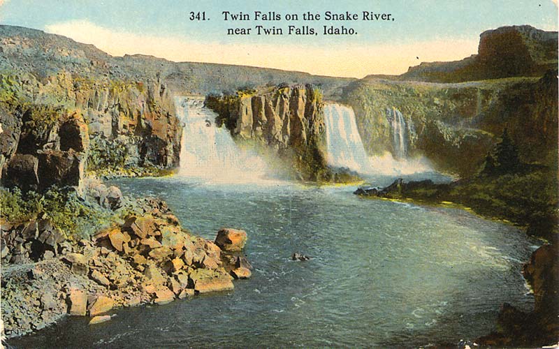 Vintage postcard illustrating Twin Falls on Snake River in Idaho