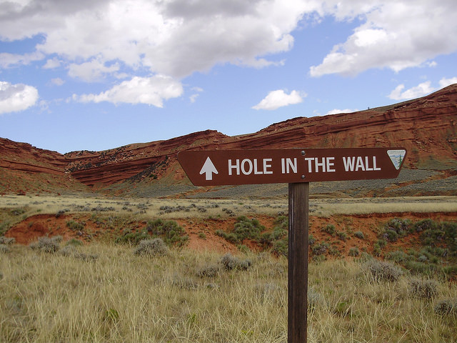 Trail marker for the Hole in the Wall in Wyoming's Johnson County