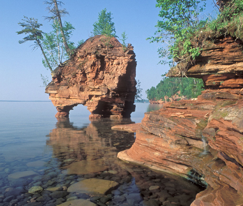 The rocky edge of the Apostle Islands National Lakeshore in Lake Superior